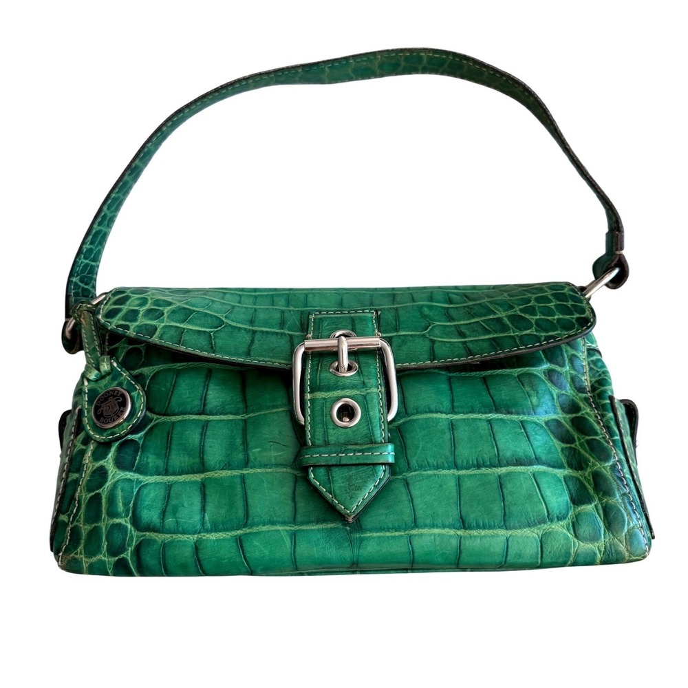 Vintage Y2K Dooney and Bourke Purse Green Croc Baguette Shoulder Bag Buckle - Picture 14 of 14